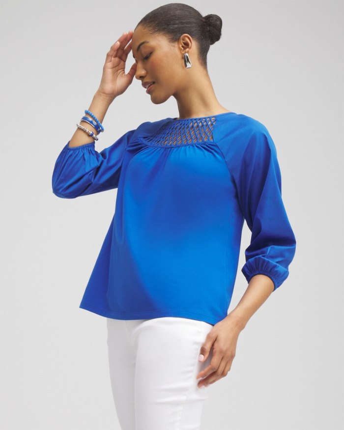 Women's Lattice Detail Top - Intense Azure - Click Image to Close