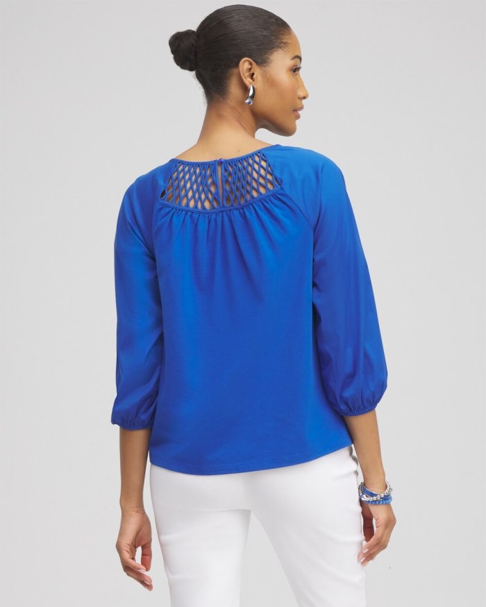 Women's Lattice Detail Top - Intense Azure