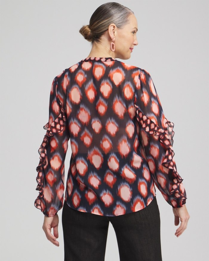 Women's Ruffle Detail Ikat Blouse - Classic Navy