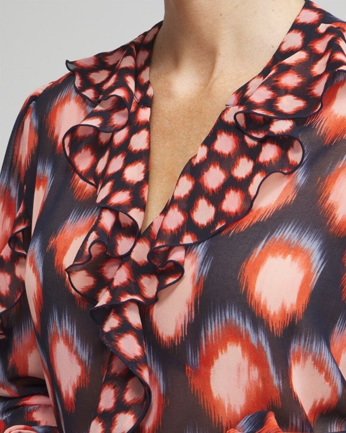 Women's Ruffle Detail Ikat Blouse - Classic Navy