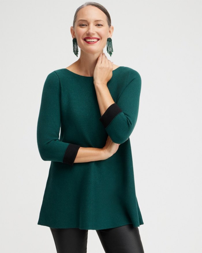 Women's Green Double Knit Pullover Sweater - Enchanted Forest - Click Image to Close