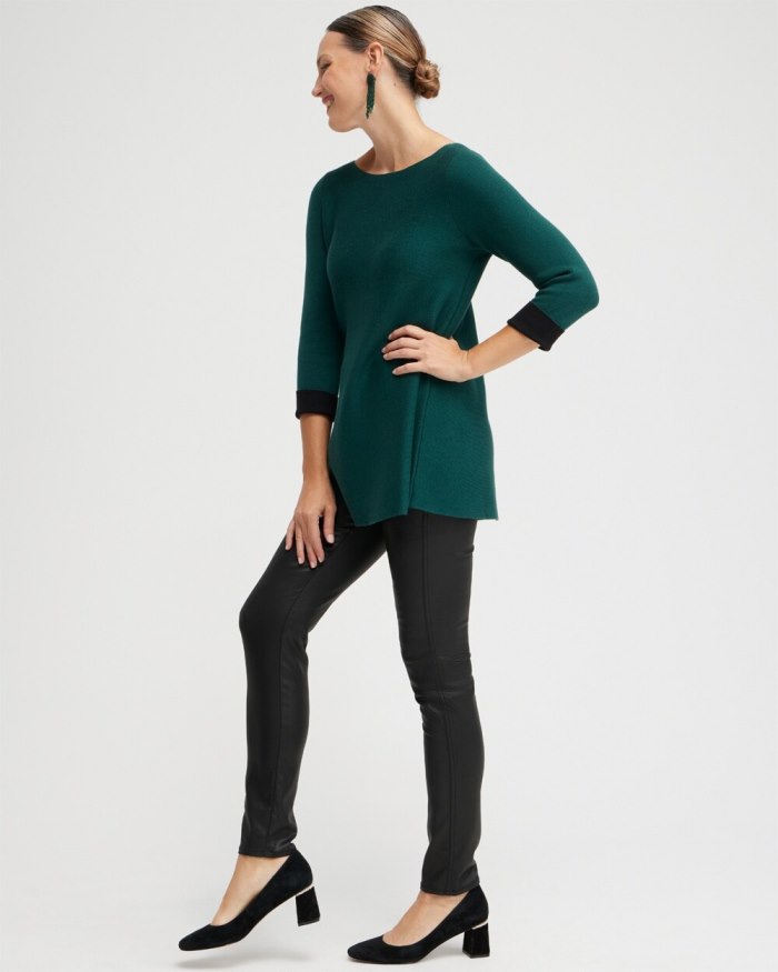 Women's Green Double Knit Pullover Sweater - Enchanted Forest