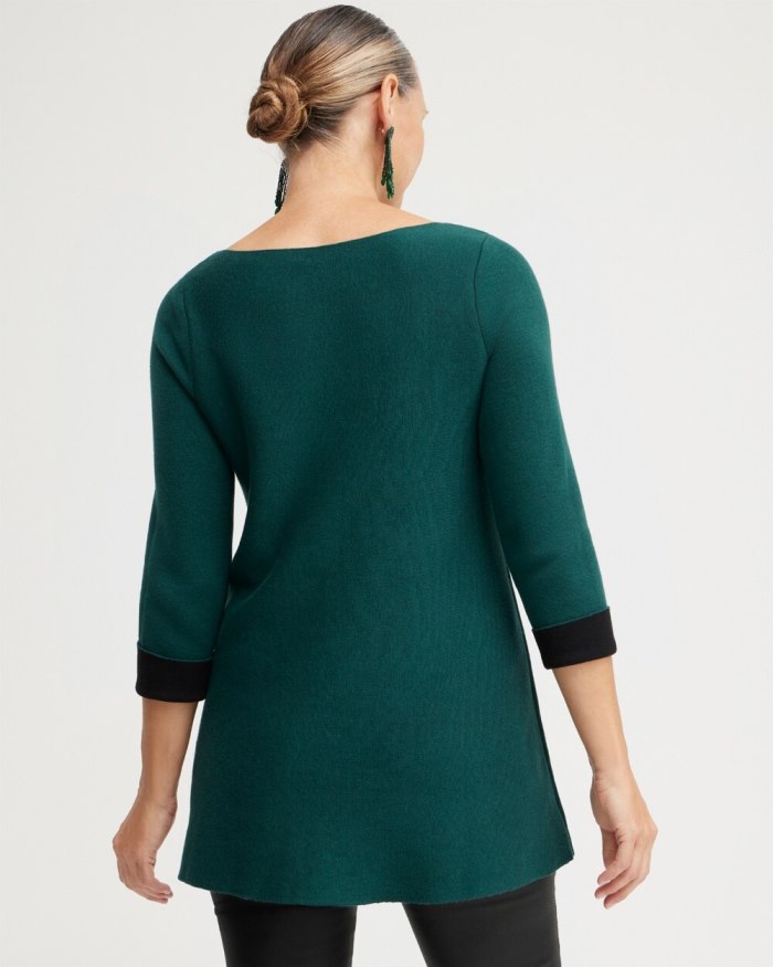 Women's Green Double Knit Pullover Sweater - Enchanted Forest