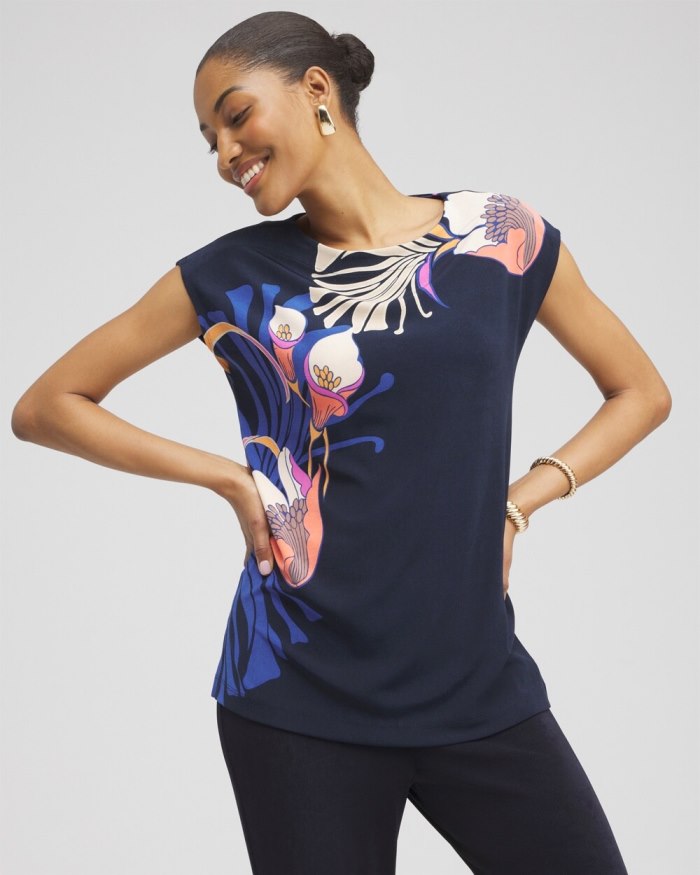 Women's Travelers Floral Tunic - Travelers India Ink - Click Image to Close