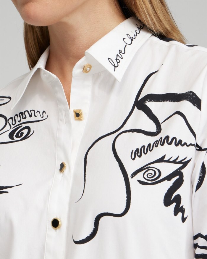 Women's Modern Art Print Shirt - Alabaster