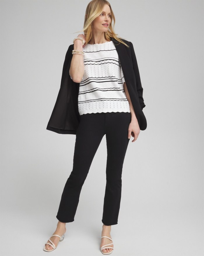 Women's Textured Pointelle Stripe Pullover - Alabaster