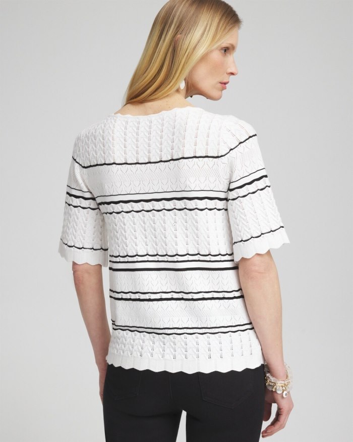 Women's Textured Pointelle Stripe Pullover - Alabaster