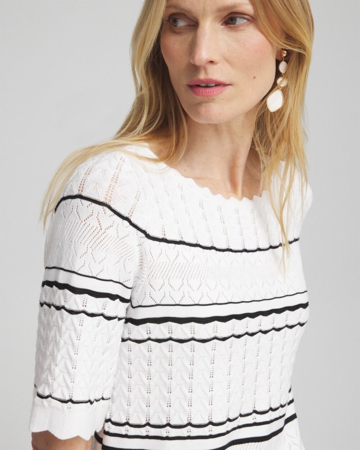 Women's Textured Pointelle Stripe Pullover - Alabaster