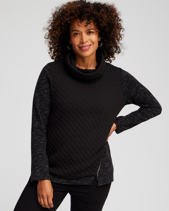 Women's Zenergy French Terry Cowl Neck Top - Black