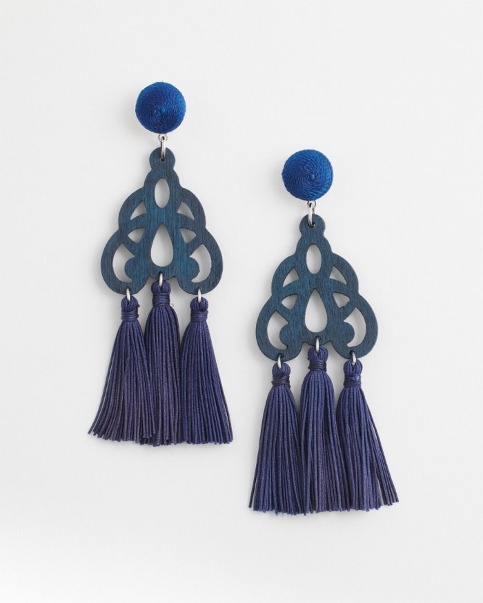 Women's No Droop Navy Fringe Earrings - Classic Navy