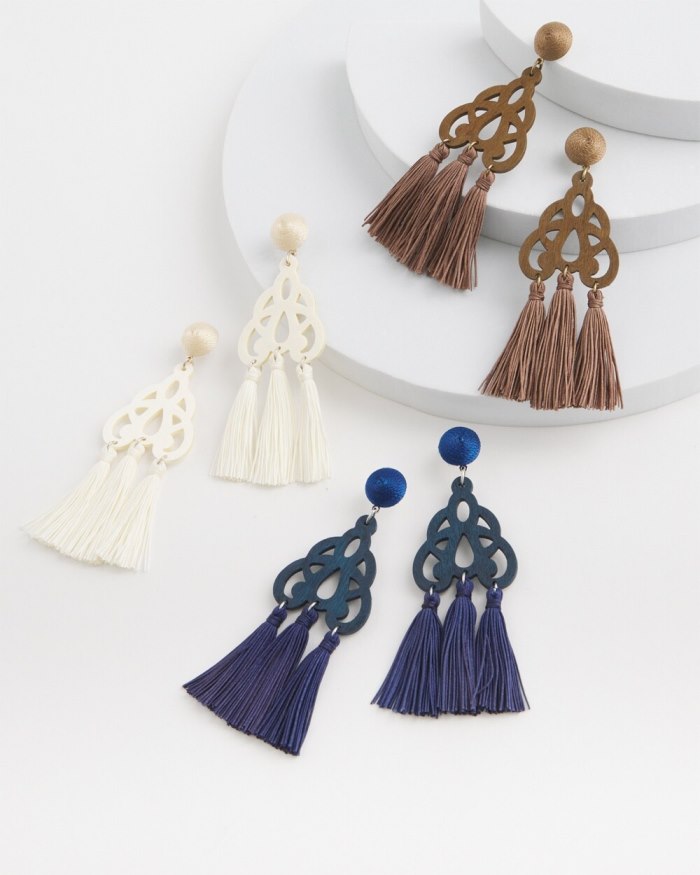 Women's No Droop Navy Fringe Earrings - Classic Navy