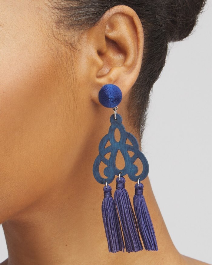 Women's No Droop Navy Fringe Earrings - Classic Navy