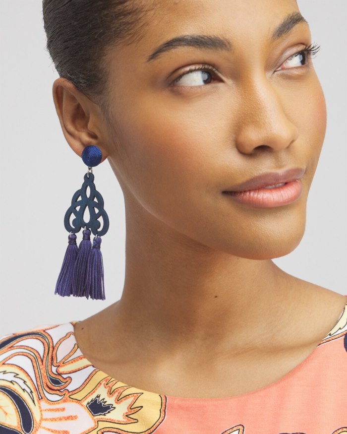 Women's No Droop Navy Fringe Earrings - Classic Navy