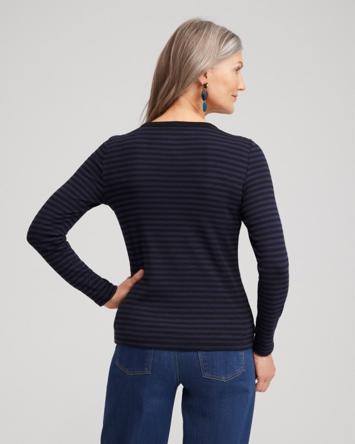 Women's Stripe Ribbed Layering Tee - Classic Navy