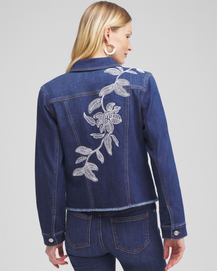 Women's Fray Hem Embroidered Denim Jacket - Morwenna Indigo