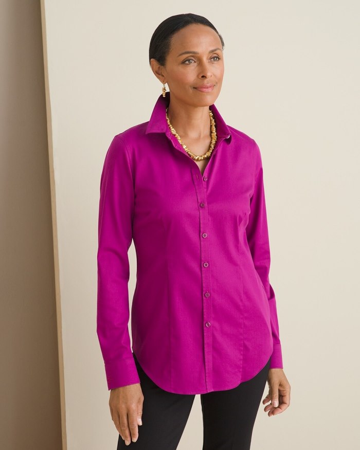 Women's No-Iron Fitted Stretch Shirt - Blooming Dahlia - Click Image to Close