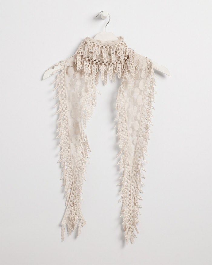 Women's Lace Fringe Scarf - Smokey Taupe - Click Image to Close