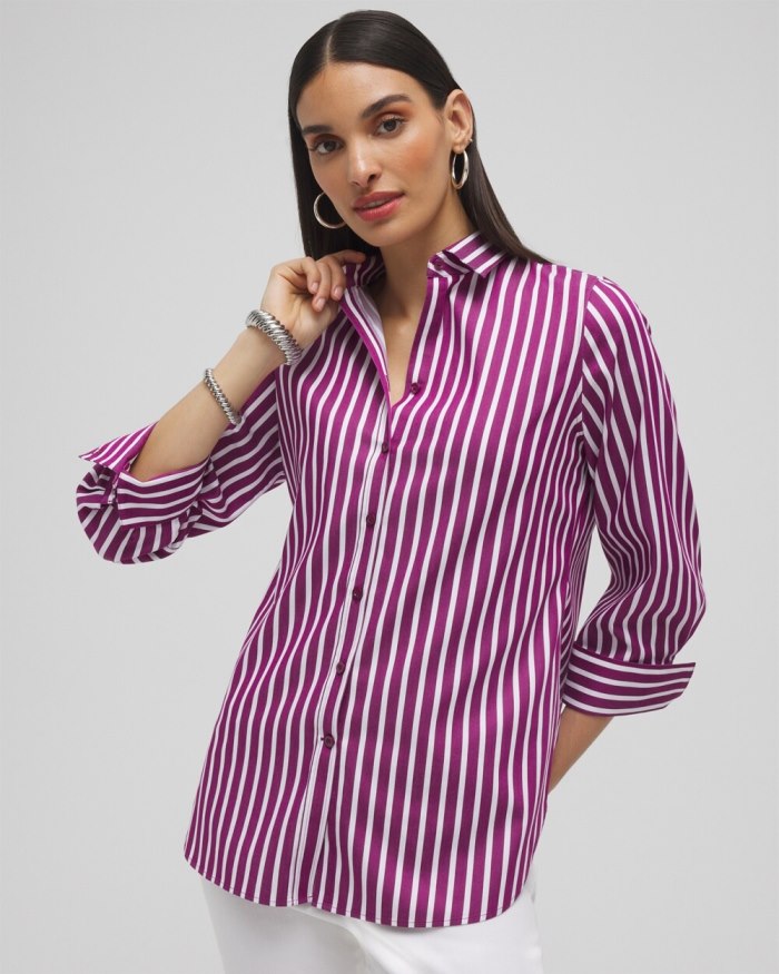 Women's No Iron Stretch Stripe Shirt - Fresh Plum