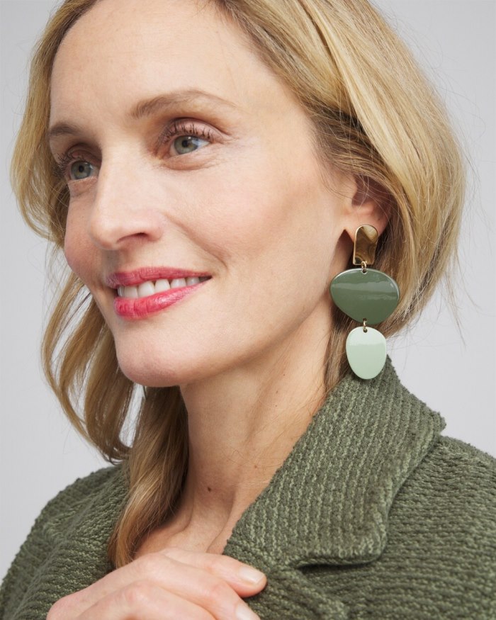 Women's Linear Drop Earrings - Olive