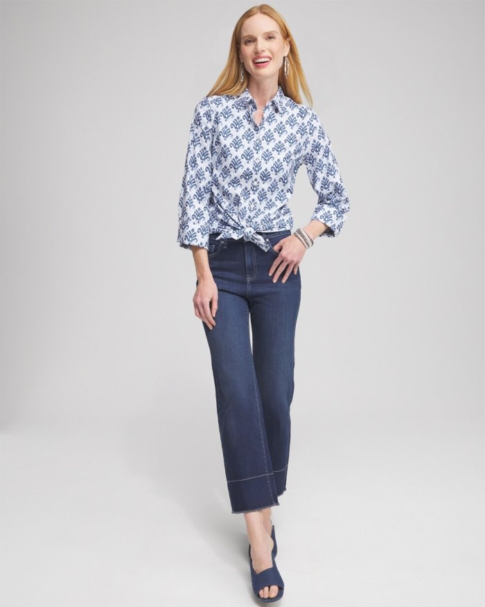 Women's No Iron Stretch Ikat Shirt - French Blue