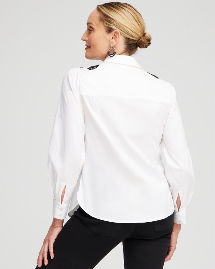 Women's Poplin Lace Applique Shirt - Alabaster