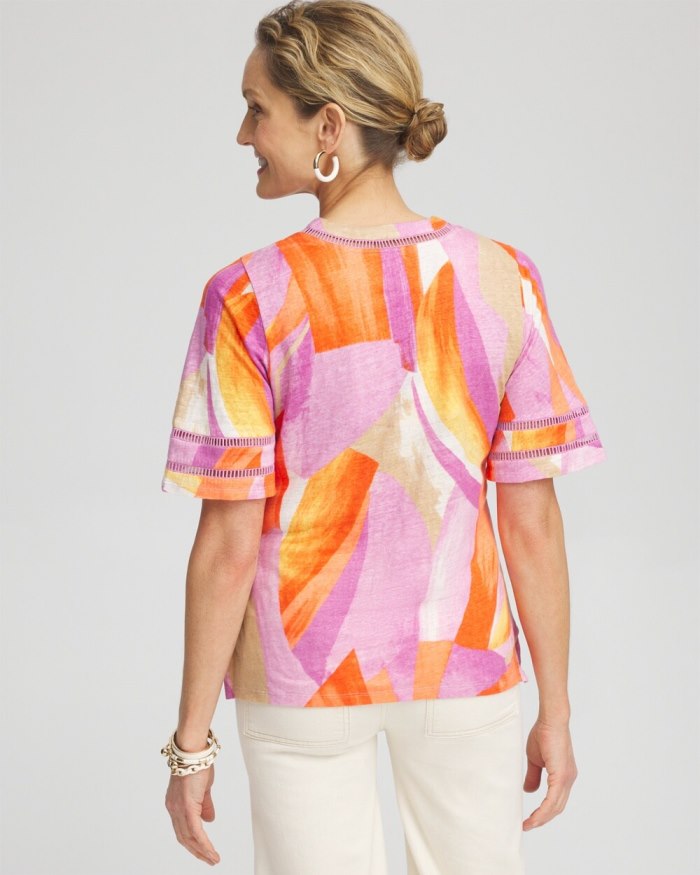 Women's Linen Abstract Lace Detail Top - Nectarine