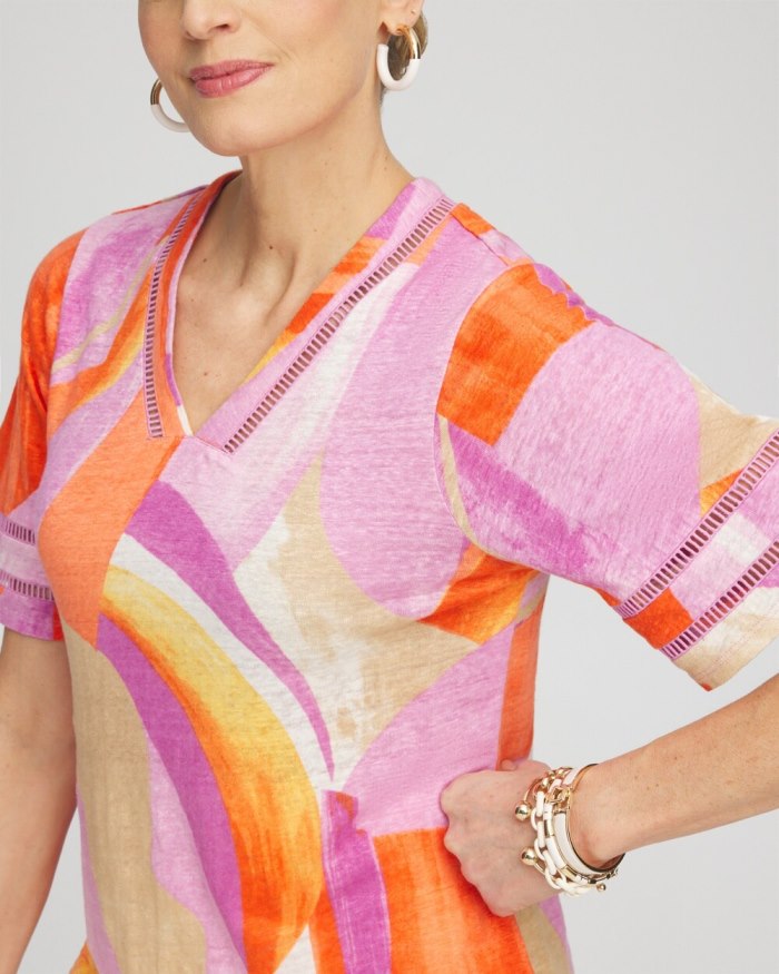 Women's Linen Abstract Lace Detail Top - Nectarine