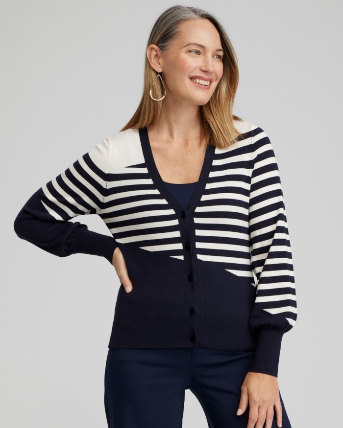 Women's Mixed Stripe Cardigan - Classic Navy