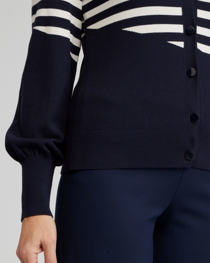 Women's Mixed Stripe Cardigan - Classic Navy