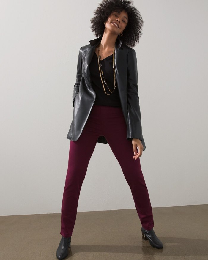 Women's Faux Leather Blazer - Cherry Brunette