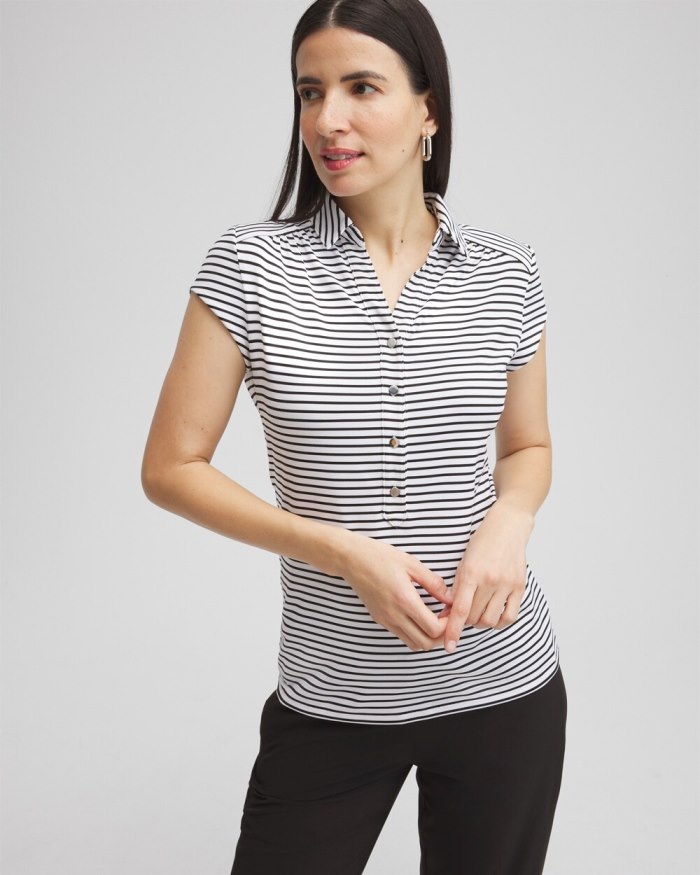 Women's Zenergy UPF Stripe Cap Sleeve Polo - Black