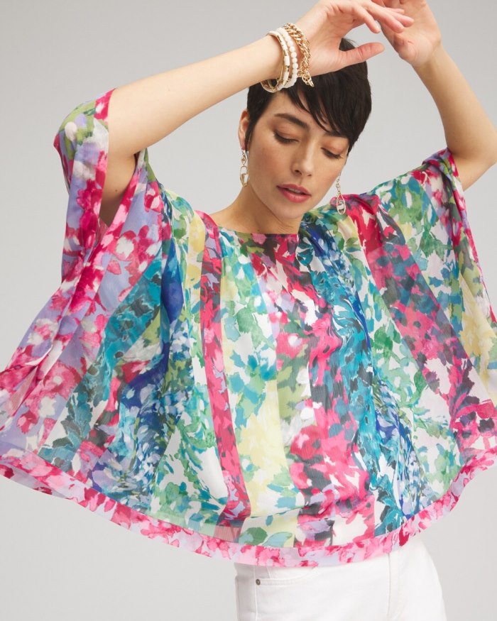 Women's Mixed Floral Poncho - Classic Navy