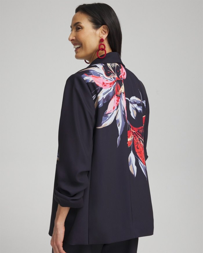 Women's Floral Ruched Sleeve Soft Jacket - Classic Navy