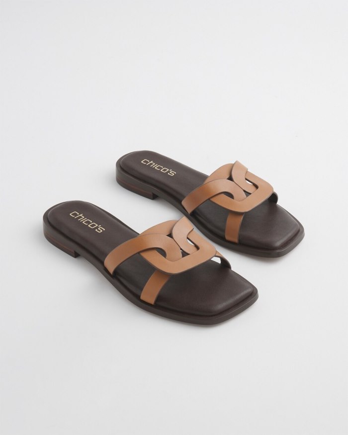 Women's Leather Slides - Tan