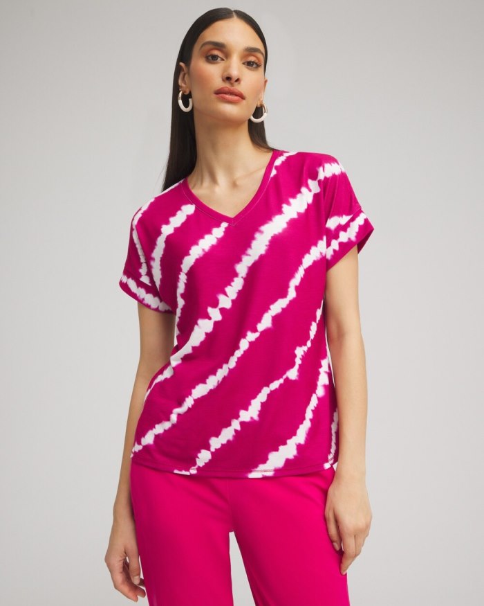 Women's Zenergy V-neck Tie Dye Tee - Magenta Rose