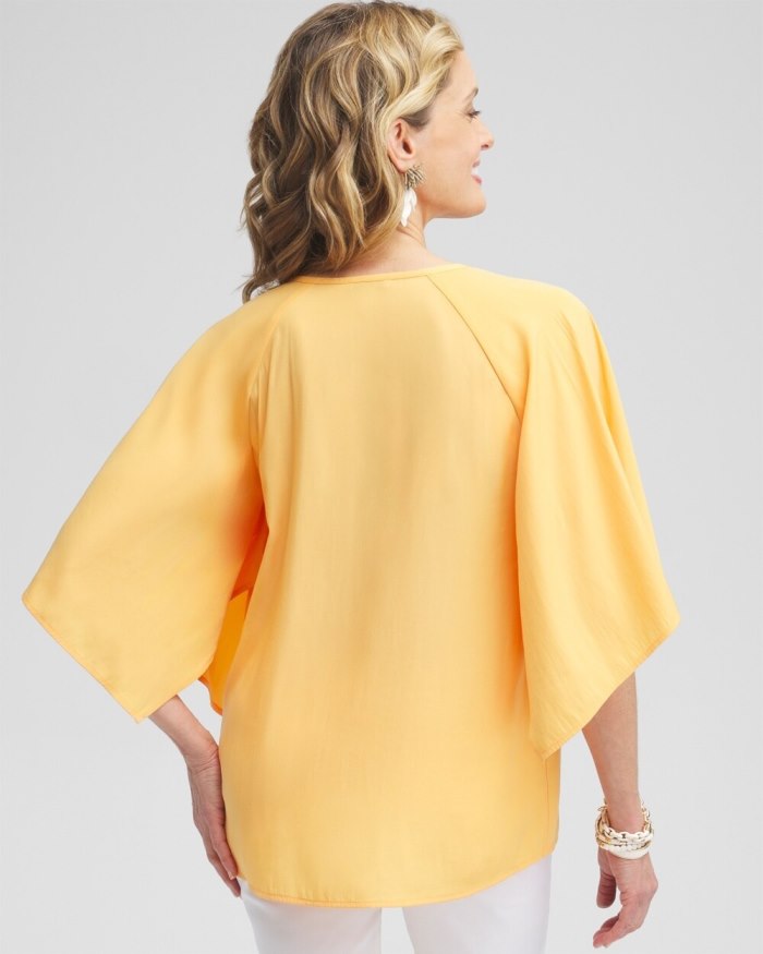 Women's Satin Keyhole Neck Blouse - Mango Sorbet