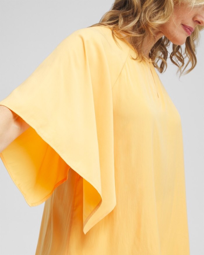 Women's Satin Keyhole Neck Blouse - Mango Sorbet