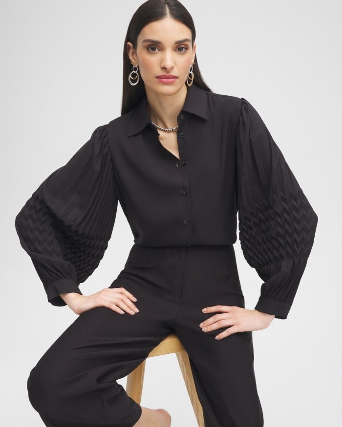 Women's Black Label Pleated Blouse - Black