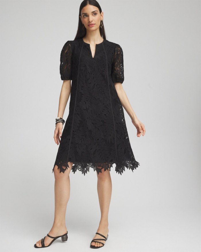 Women's Lace Leaf Dress - Black