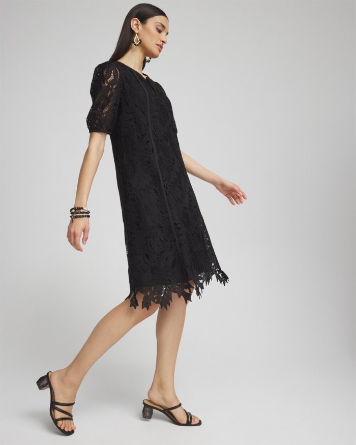 Women's Lace Leaf Dress - Black