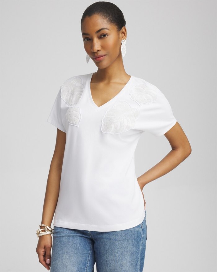 Women's Beaded Cotton Stretch Tee - Alabaster