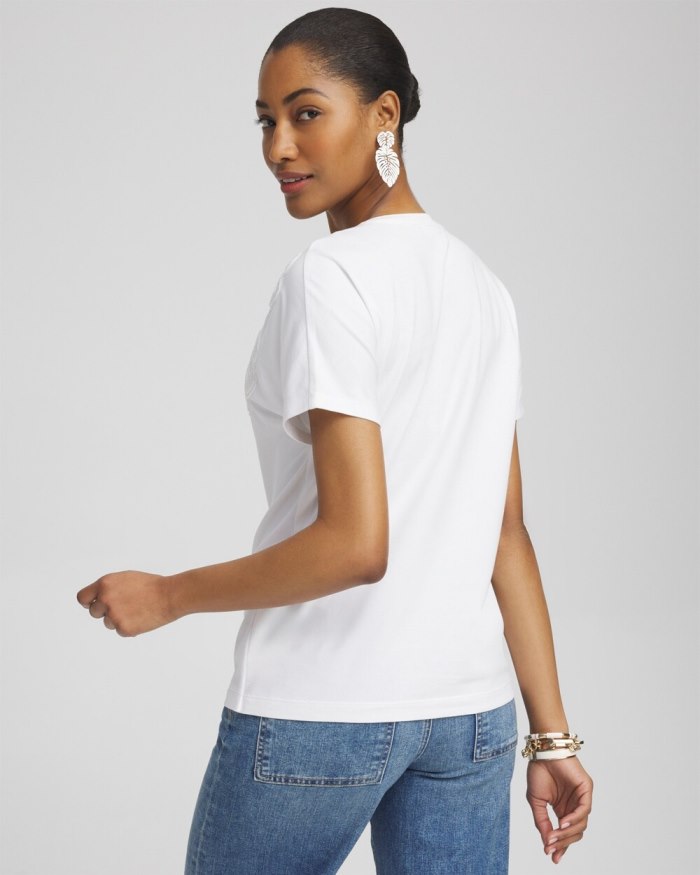 Women's Beaded Cotton Stretch Tee - Alabaster