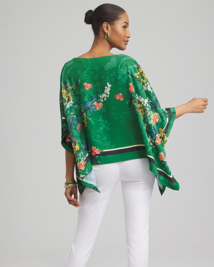 Women's Floral Poncho - Verdant Green