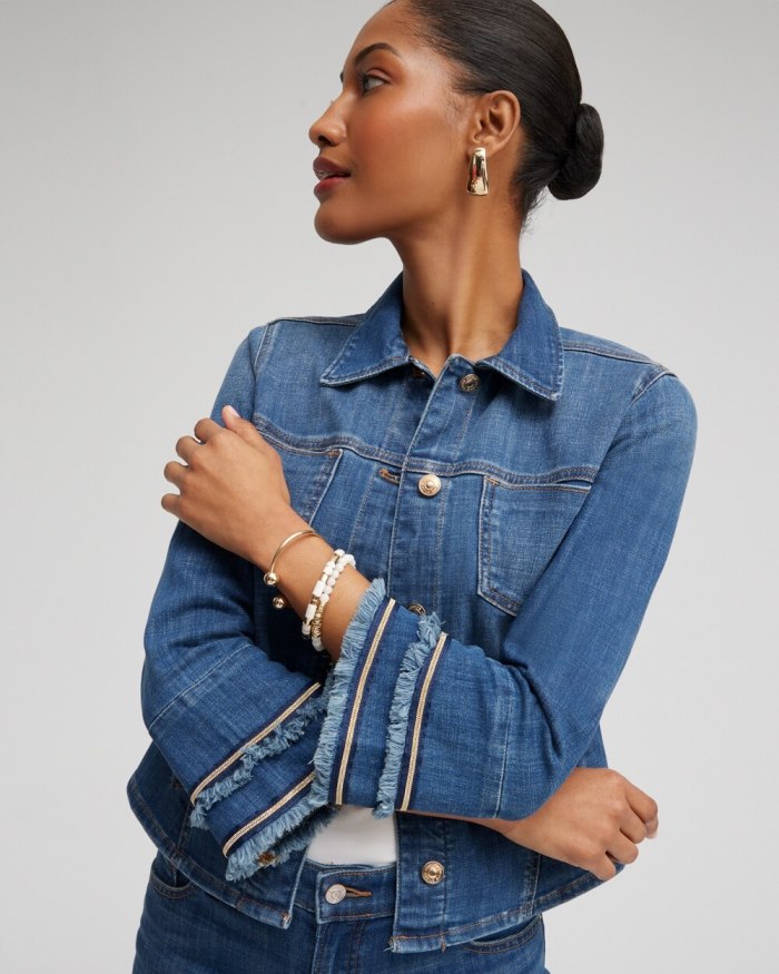 Women's Double Fray Denim Jacket - Blue Springs Indigo