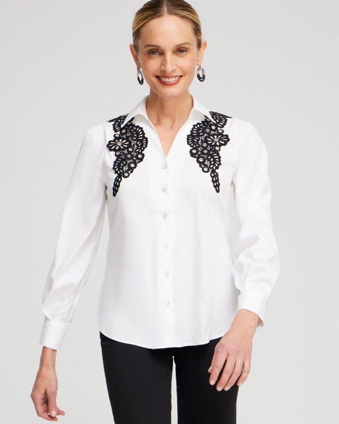 Women's Poplin Lace Applique Shirt - Alabaster