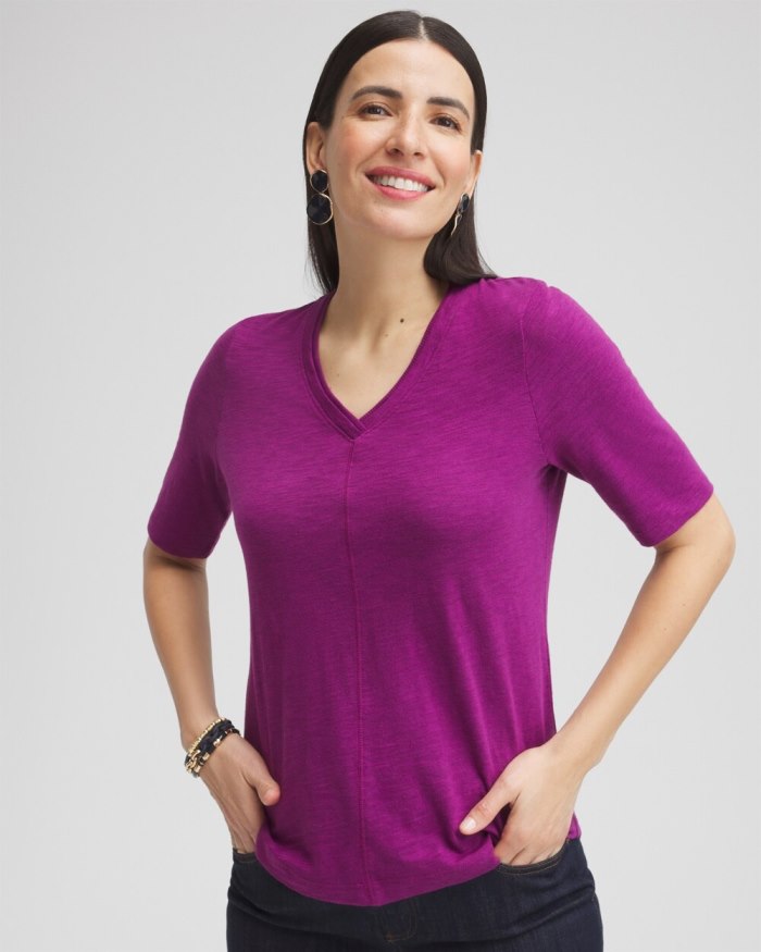 Women's Elbow Sleeve A-line Tee - Fresh Plum - Click Image to Close