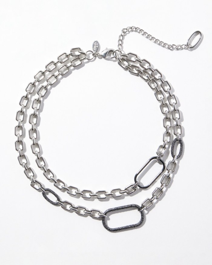 Women's Pav\u00E9 Double Strand Necklace - Silver