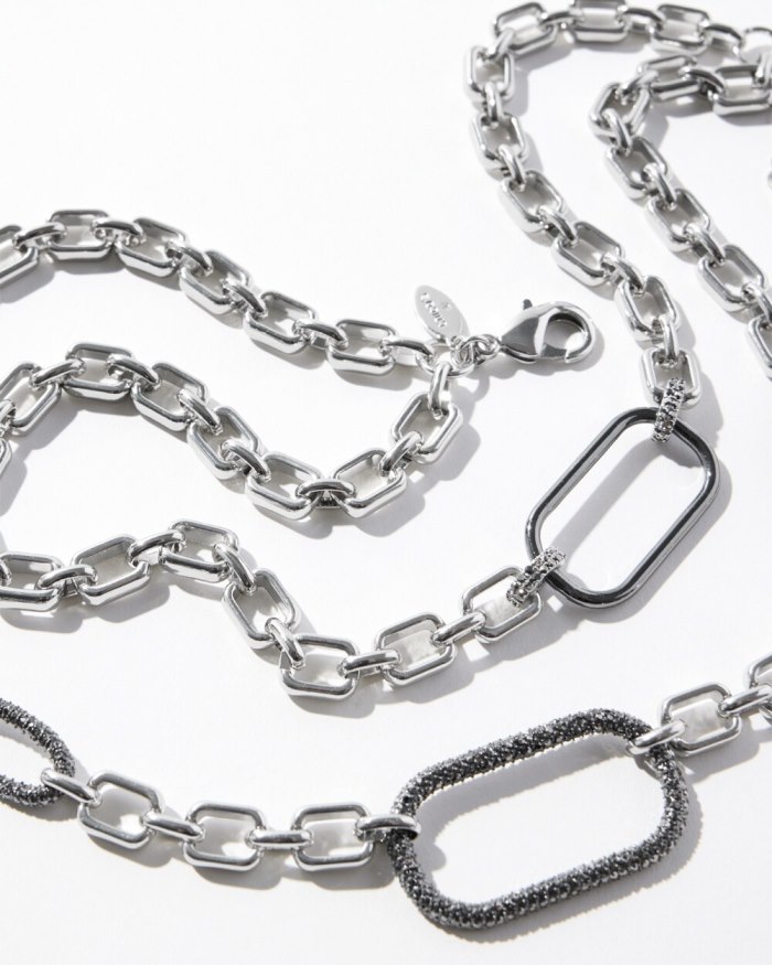 Women's Pav\u00E9 Double Strand Necklace - Silver