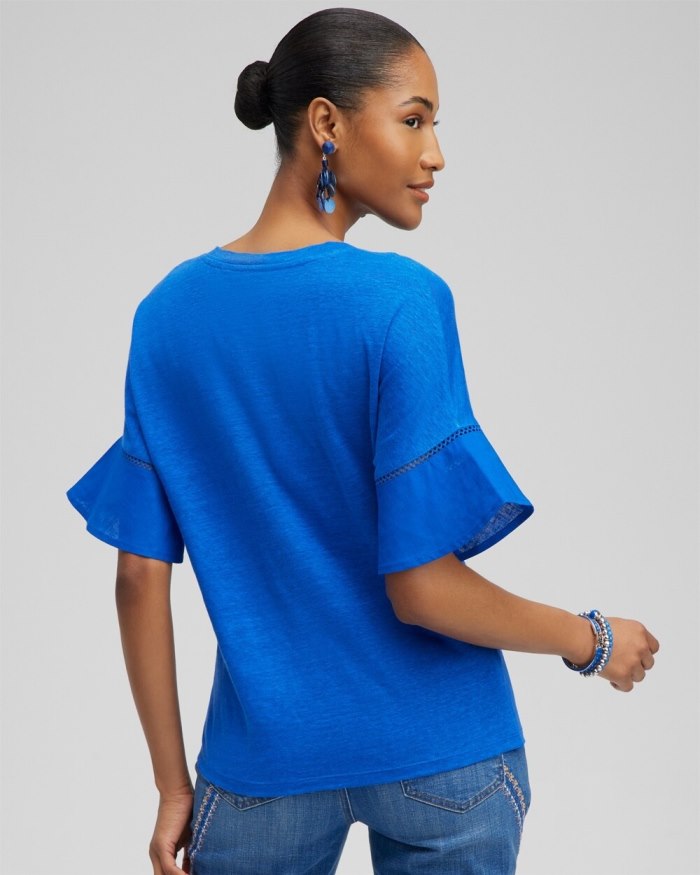 Women's Linen Blend Flutter Sleeve Top - Intense Azure