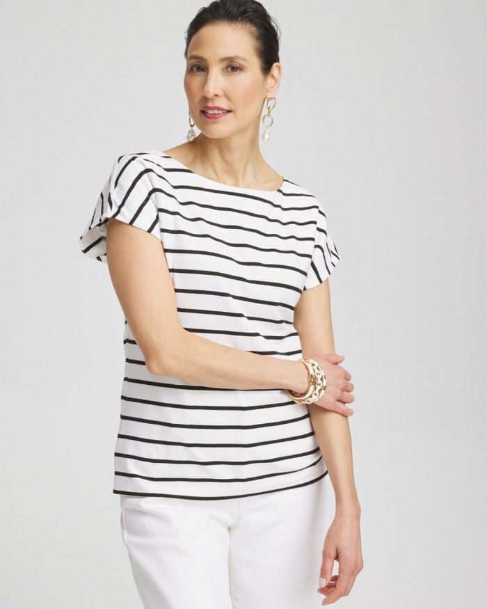 Women's Stripe Modern Cap Sleeve Tee - Alabaster